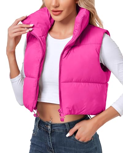 Cityork Women's Winter Crop Vest Puffer Lightweight Stand Collar